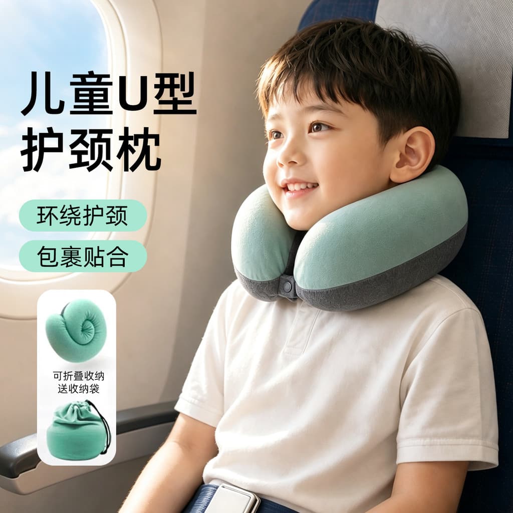 Travesseiro em forma de U de espuma de memória para crianças, bebê, viagem de longa distância, avião, carro, coluna Cerv