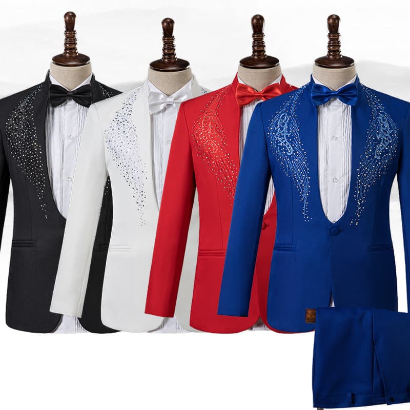 Novo estilo terno de lantejoulas terno masculino vestido de coro adulto desempenho traje anfitrião cantor masculino dese