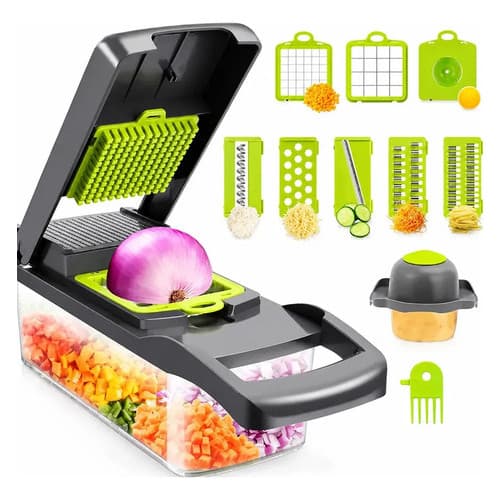 Cortador De Legumes Multifuncional 16 Em 1 Com Recipiente Verde