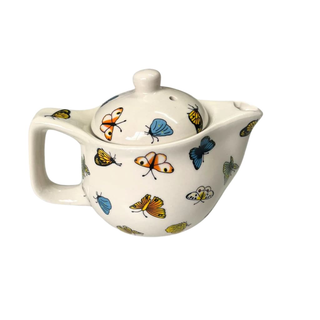 Chaleira Cerâmica 300ml Com Infusor Chá Borboletas Decorativa