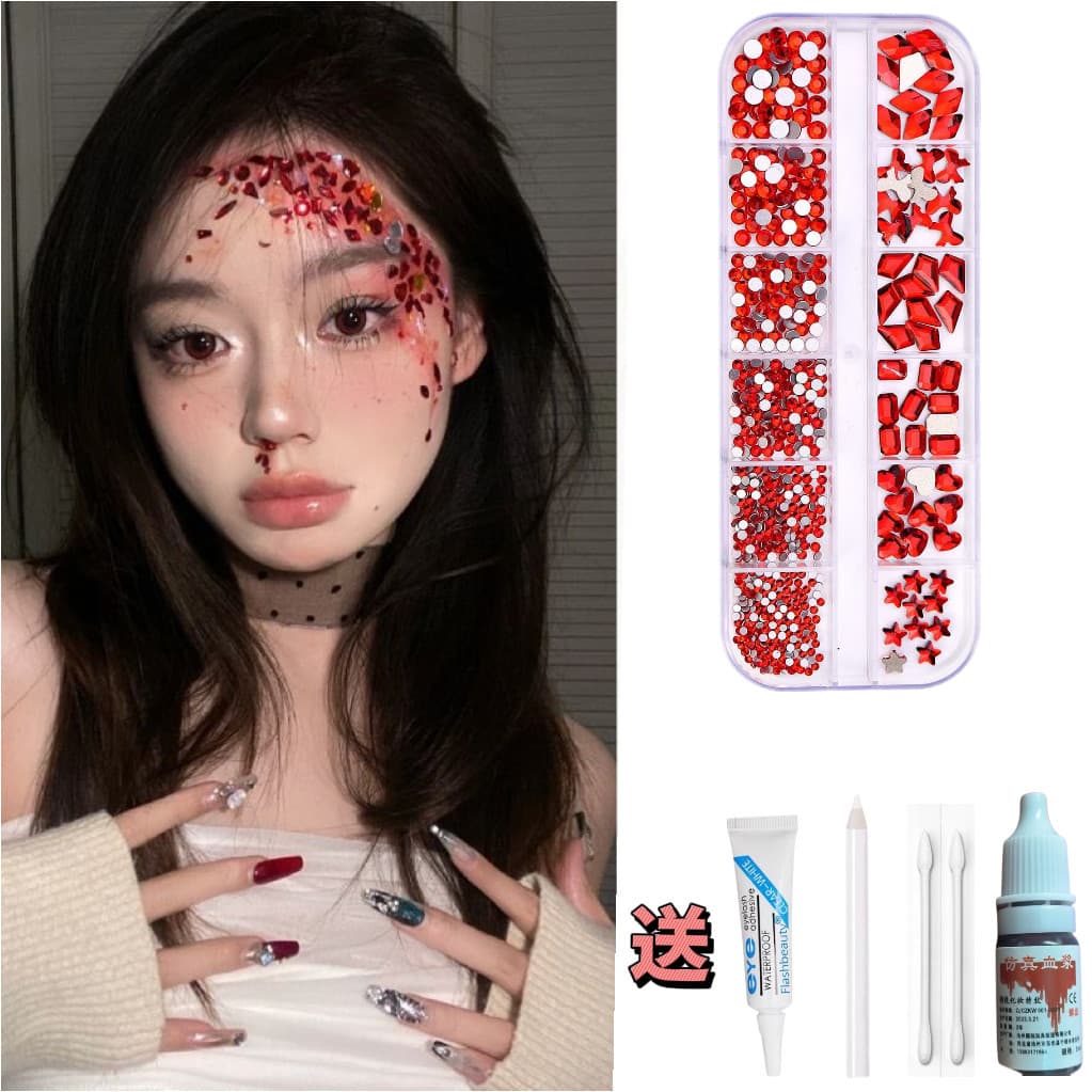 2026 Novo Estilo Adesivos de Diamante Vermelho Lágrimas de Rosto Diamante Halloween Diamante Maquiagem Prata Diamante Ad
