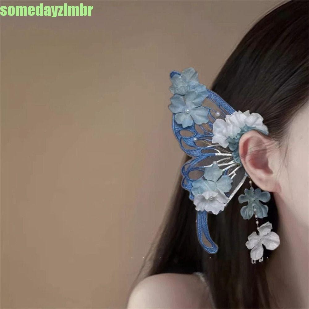 SOMEDAYZL0M Presilha de cabelo tipo bico de pato com borlas, presilha de cabelo grande de malha com borboleta, presilha