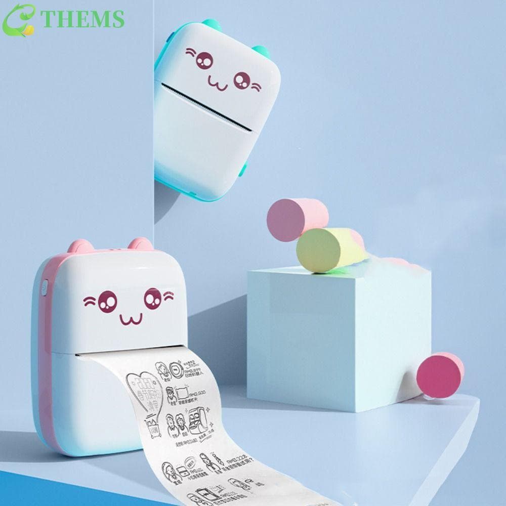 Impressora Térmica THEMS , Mini De Etiquetas Térmicas De Bolso Em Forma De Gato , Portátil Sem Fio Bluetooth