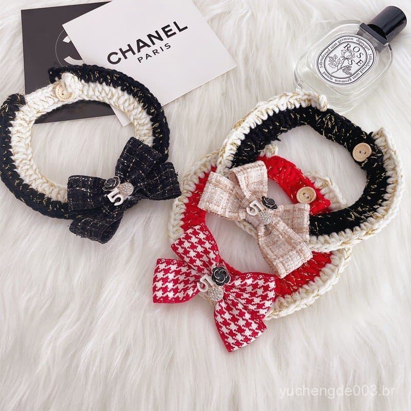 Coleira com Gravata Borboleta Preta para Gato e Cão, Gravata Borboleta Houndstooth para Cão de Estimação, Cachecol de Fi