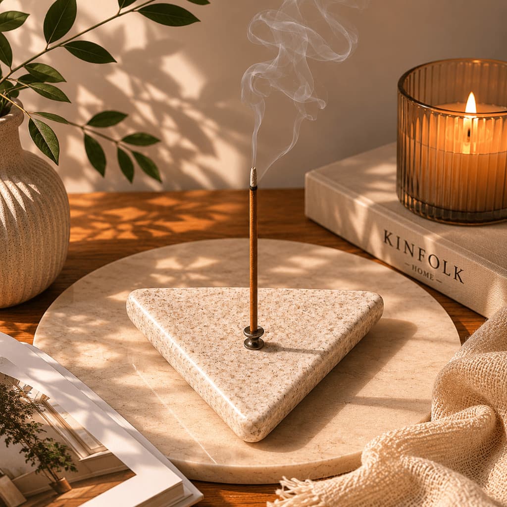 Porta Cinzas 2 em 1 com Incensário Mármore Suporte Incenso Decorativo Aromaterapia Meditação