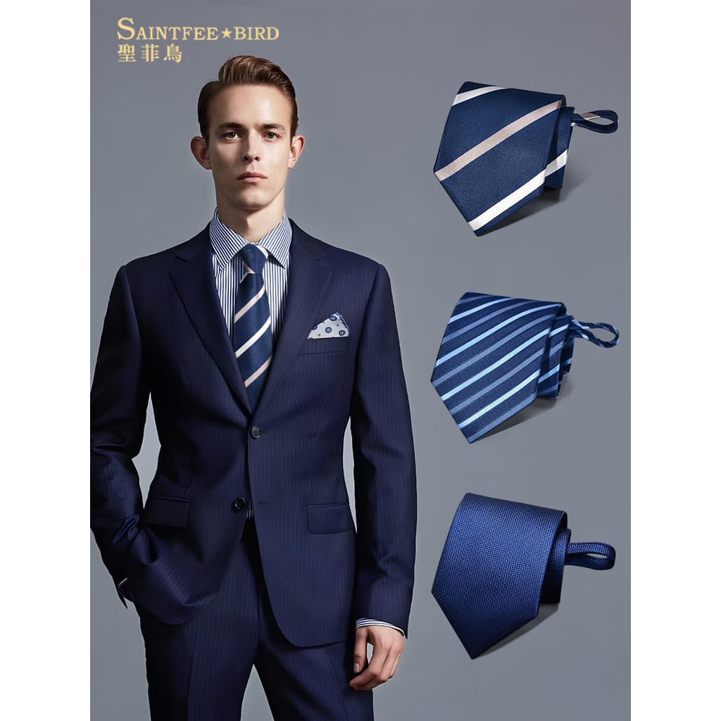 Gravata masculina Formal com zíper estilo azul listras de negócios High-End casamento noivo pessoas preguiçosas podem pu