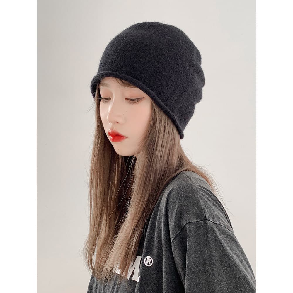 Chapéu de pilha de ondulação feminino verão fino chapéu frio chapéu de malha feminino primavera outono inverno de