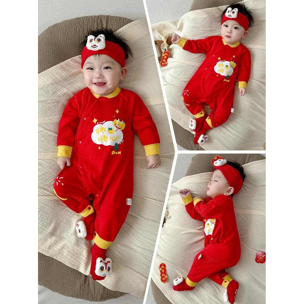 2026 novo estilo roupas de outono do bebê macacão roupas de ano do bebê festivo roupas vermelhas Super bonito roupas de