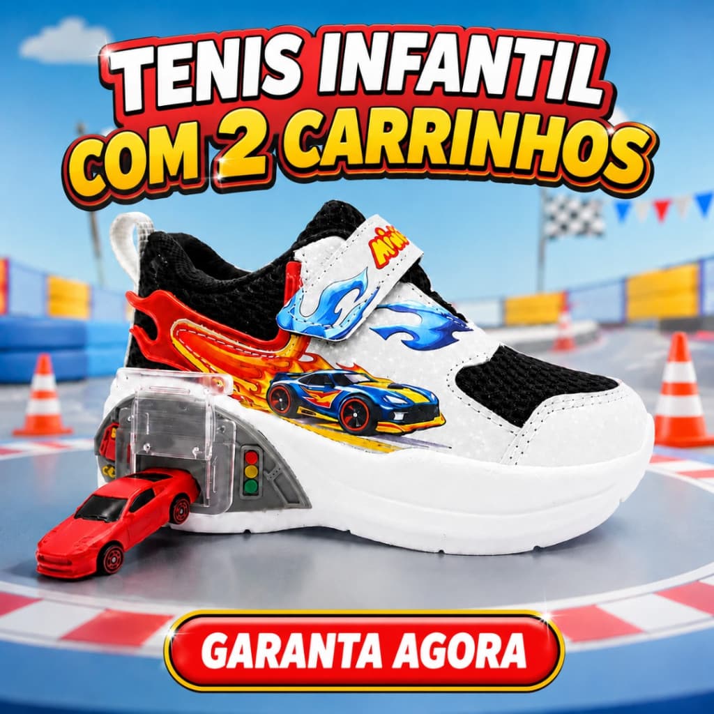 Tênis Infantil Menino Com 2 Carrinhos Garagem Velcro Leve Confortável Resistente Durável Escolar