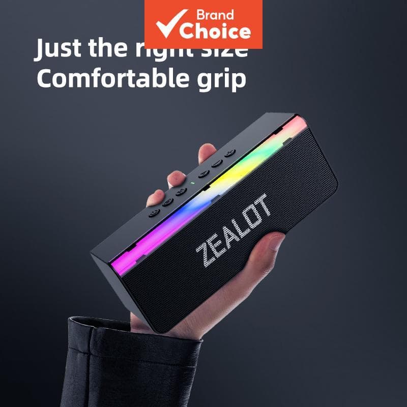 Caixa de Som Bluetooth Portátil ZEALOT S72 - Iluminação RGB, Som Envolvente Claro 20W, BT5.3, IPX4 à Prova d’Água,
