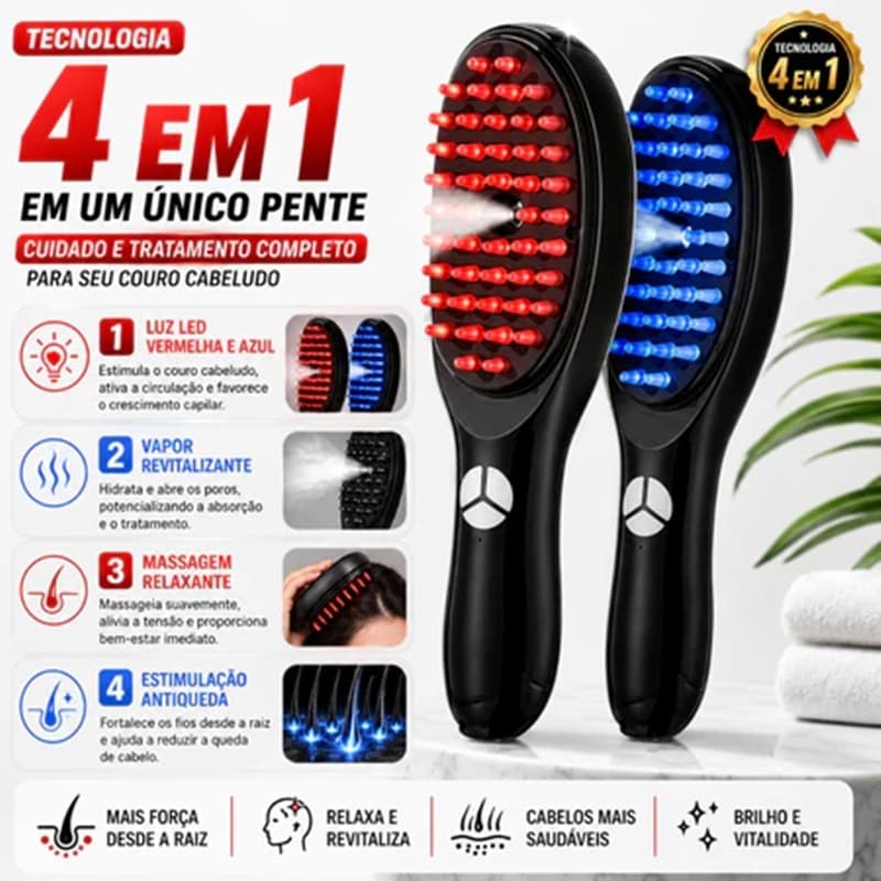 Escova Massageadora com Laser 4 em 1 – Tratamento Capilar e Antiqueda AIRER.BR