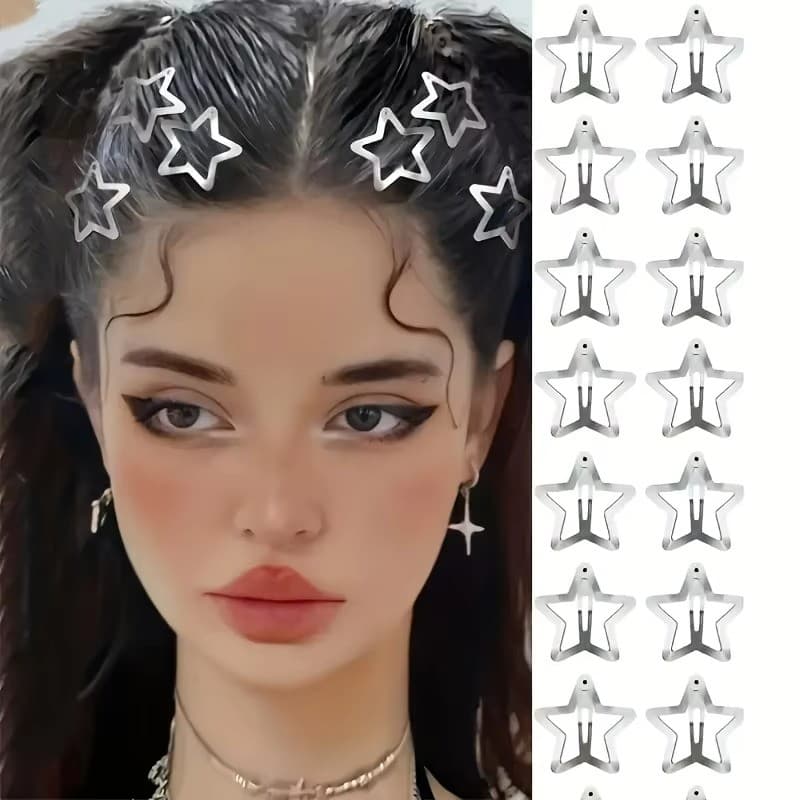 10 Grampos De Cabelo Em Forma De Estrela , Mola Estilo Y2K , Acessórios De Metal Prateado Antiderrapante Feminino , Adeq