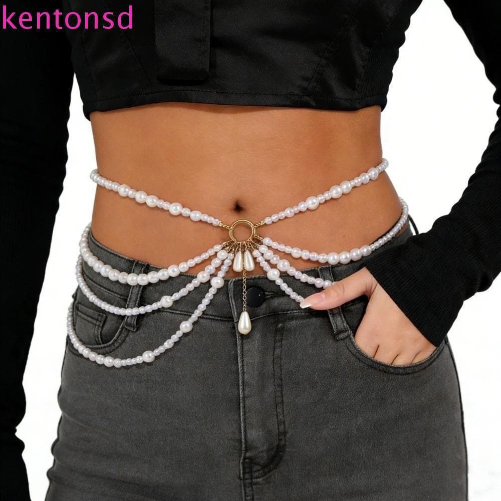 Corrente Corporal Multicamadas Kentondx , De Cintura De Pérola Para Decoração De Vestido Y2K , Cinto De Joias Com Contas