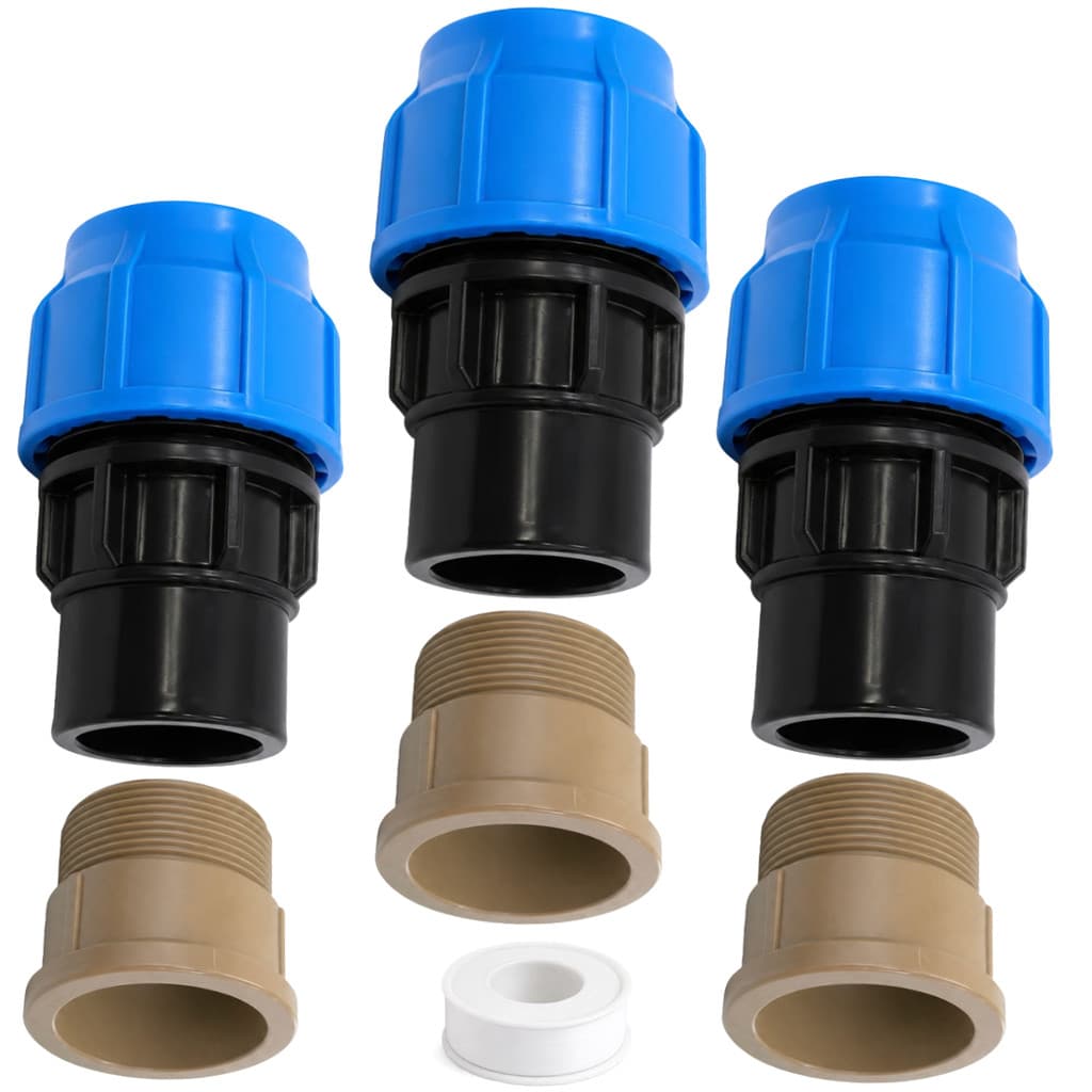Kit 3 Adaptador PEAD Compressão Fêmea 40x1.1/4 + 3 Soldável Curto 40x1.1/4 + Fita Veda Rosca 5m Converte Tubo PEAD 40mm