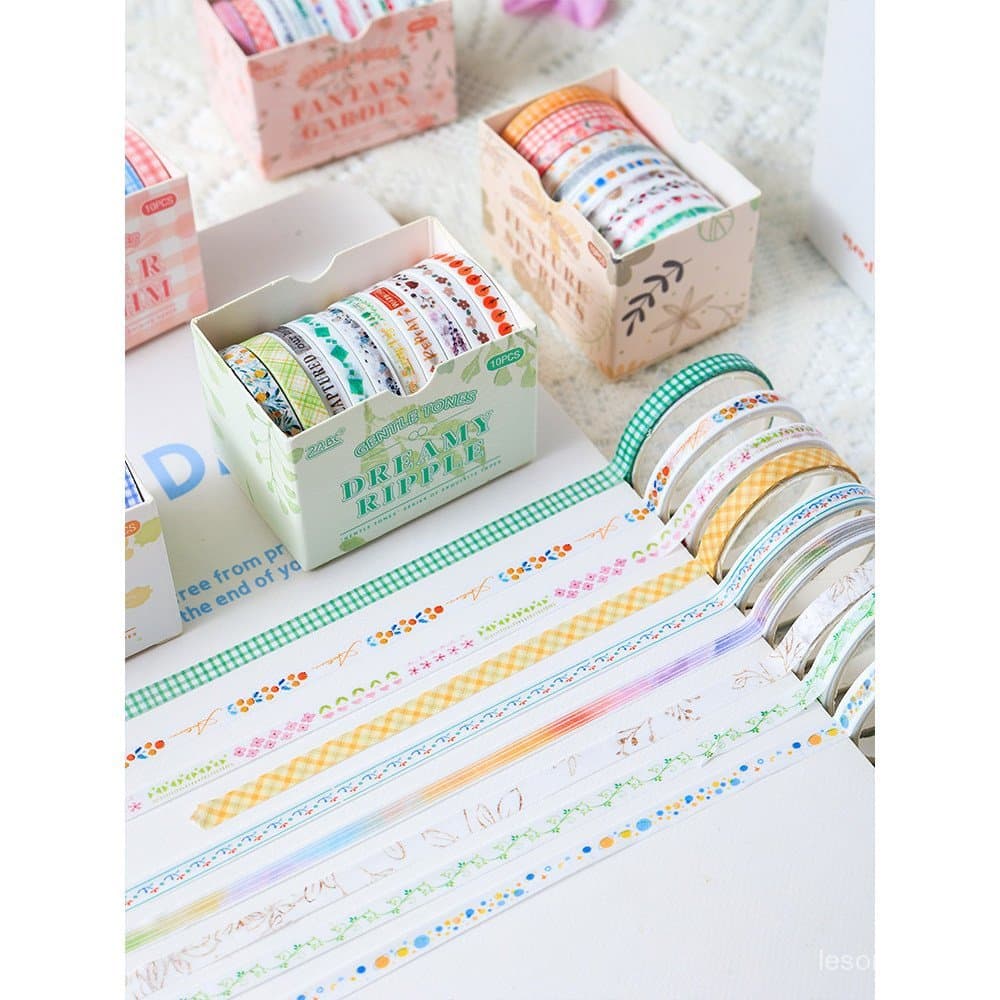 10 rolou em tom suave borda básica manual fita diy manual fita adesivo bonito Washi fita OLD0