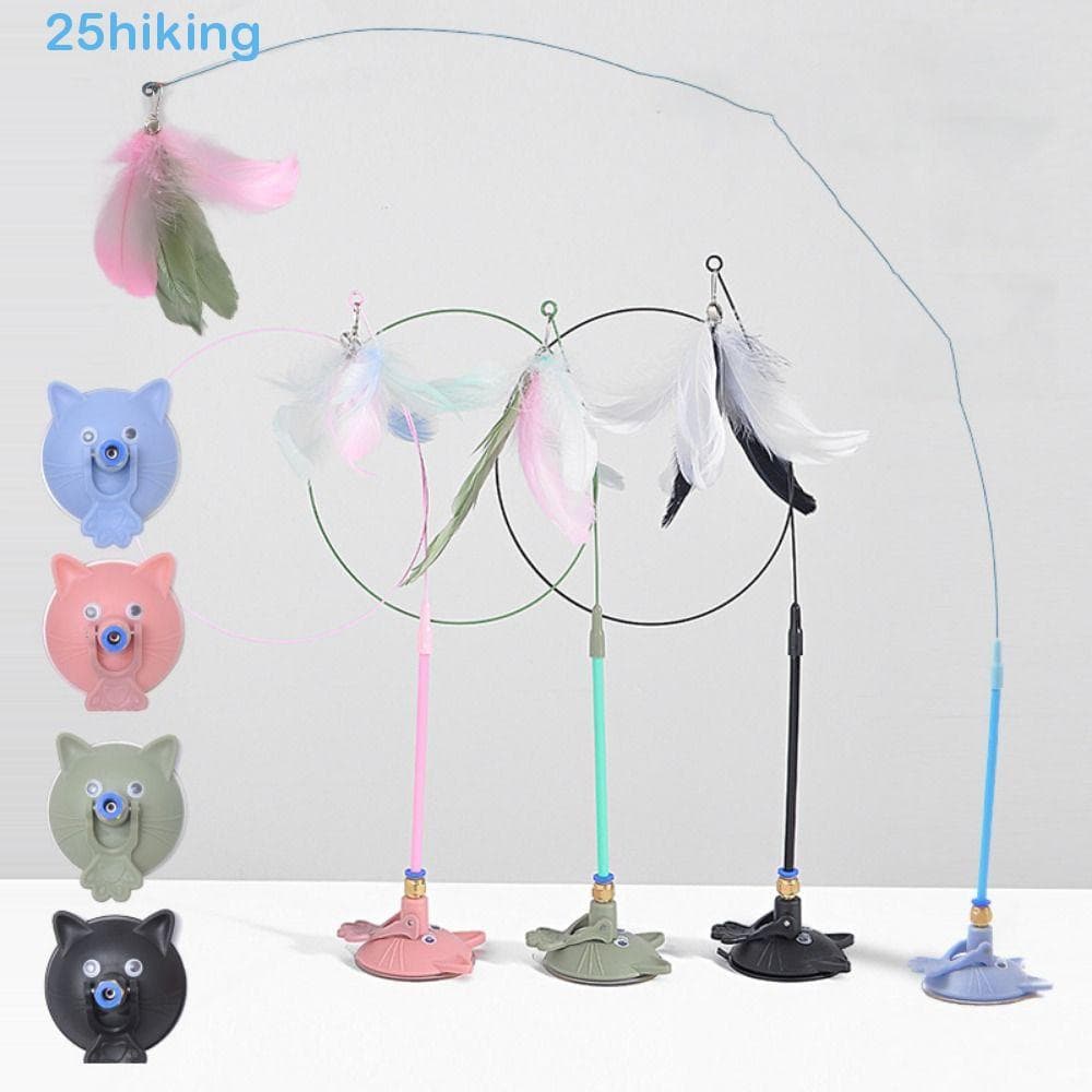 Vara Portátil Do Teaser Gato Da Ventosa , Varinha Resistente Penas Dos Brinquedos Gatos Mordida Pena Com Sino