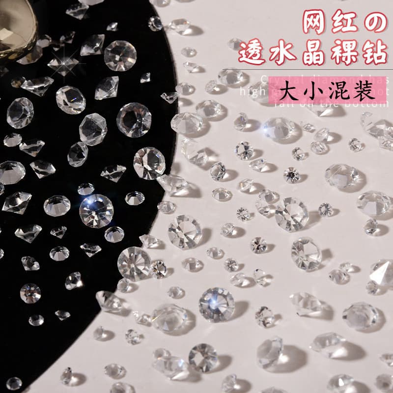 Influenciador de Manicure Cristal alto transparente Diamante solto Diamante quebrado Sola pontiaguda Super Flash Transpa