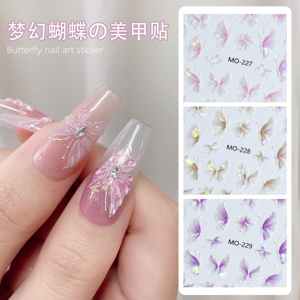 Manicure fantasia concha luz borboleta adesivo roxo Aurora fantasma rosa doce estilo Super fada em relevo decalque do pr
