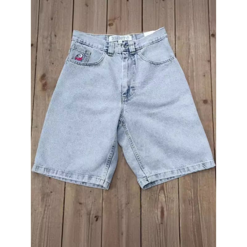 Calça jeans masculina de rua Y2K deste ano, calça esportiva Hip-Hop, desenho animado, bordado, retrô, azul, solta