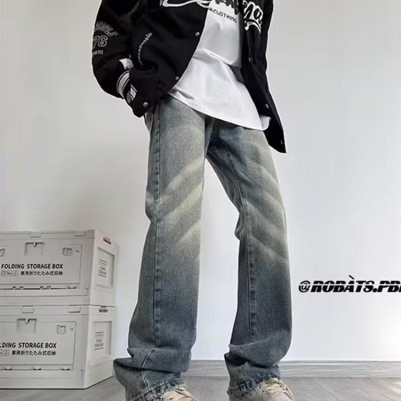 Calças de brim masculinas outono inverno novo estilo americano High street lavado Retro street Wear calças casuais solta