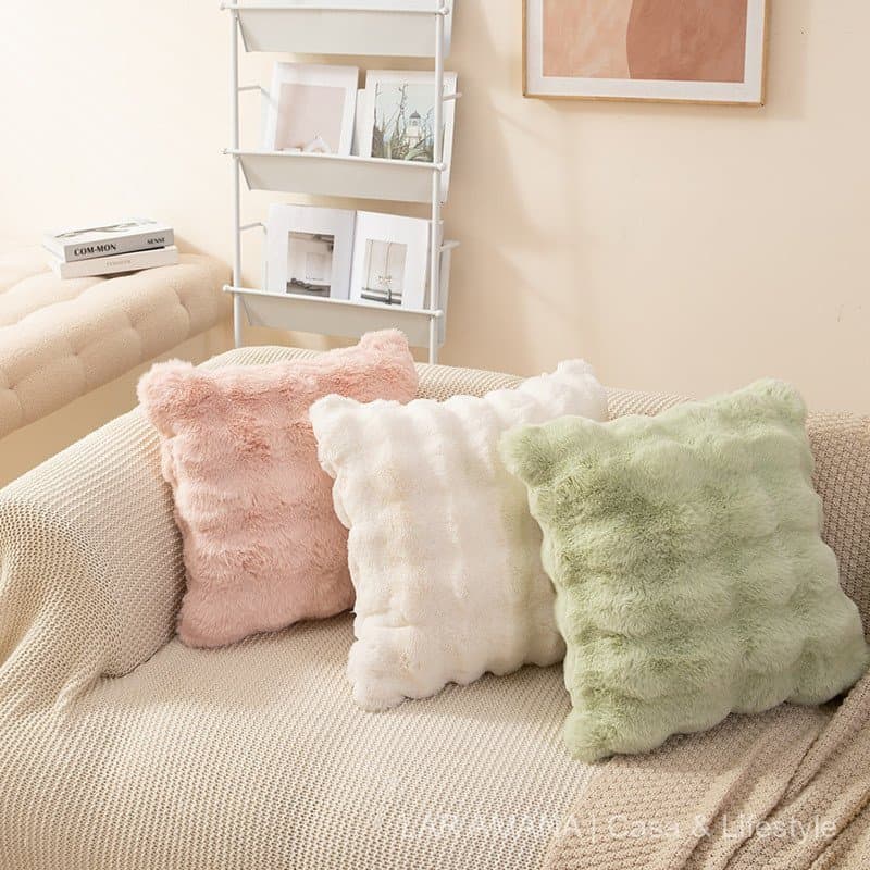 Sofá de sala de estar em estilo nórdico, almofada para cabeceira de quarto, almofada, capa de almofada de pele de coelho