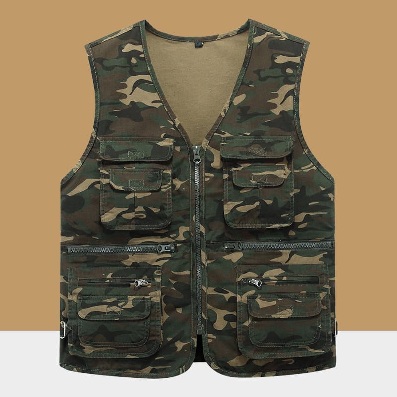 Homens camuflagem puro algodão Multi-bolso colete verão fino pesca ao ar livre fotografia colete pai colete masculino