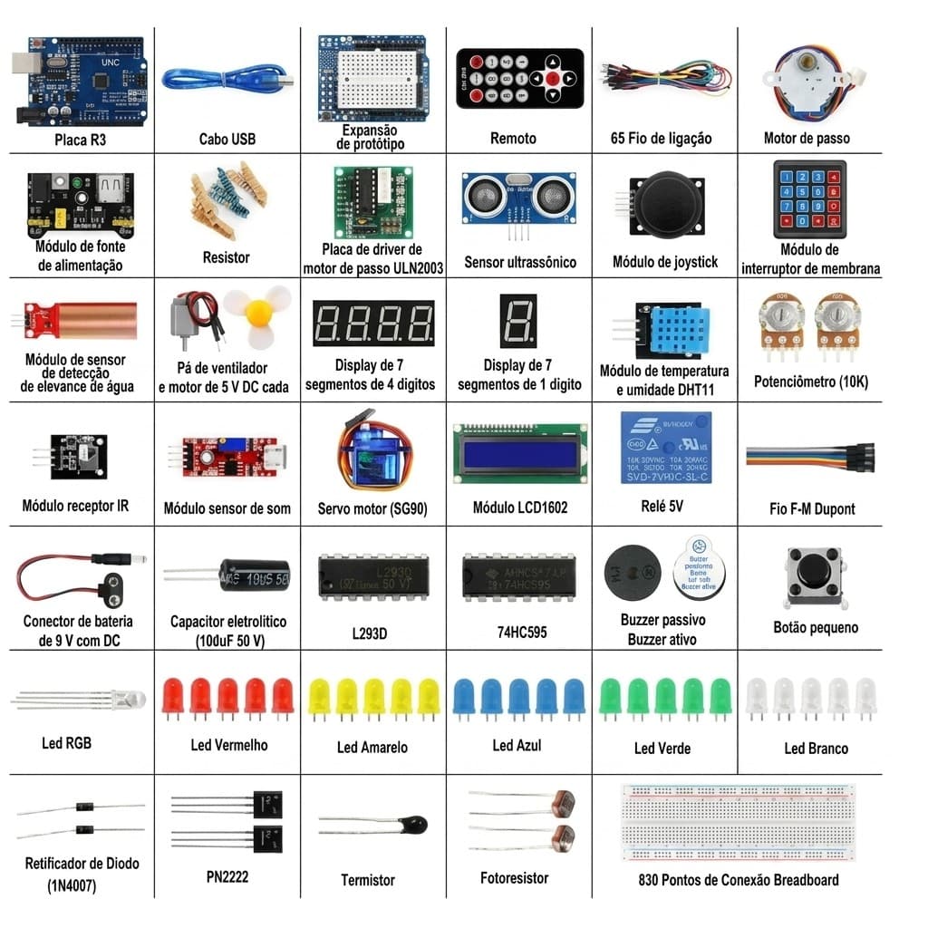 Kit Avançado R3 C/ Protoboard + Módulos + Sensores Diy Arduino