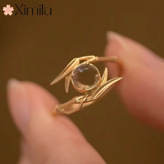 ♥ Original novo produto folha de bambu anel de bambu feminino luz luxo estilo legal Moonstone jóias