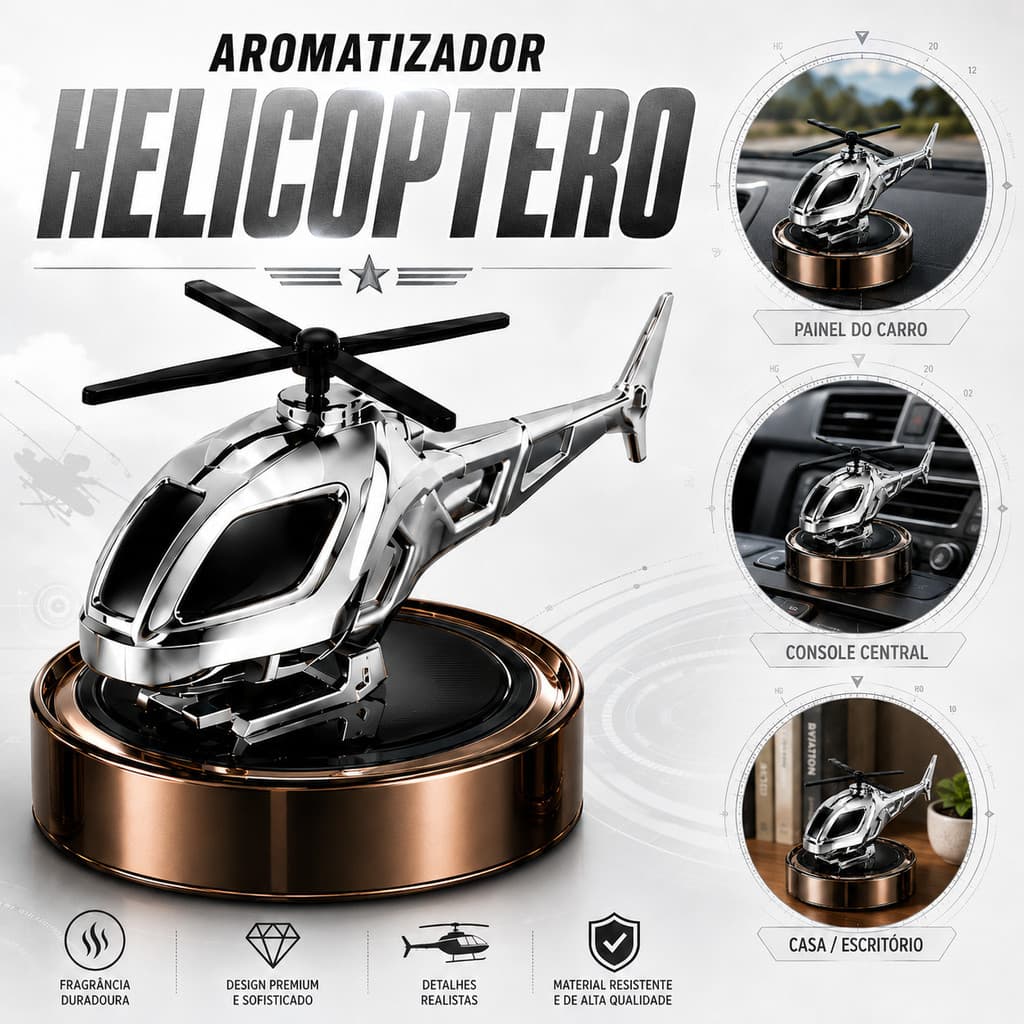 Difusor Aromatizador Cheirinho para Carro Solar em Formato de Helicóptero – Luxo, Elegância e Perfume Duradouro