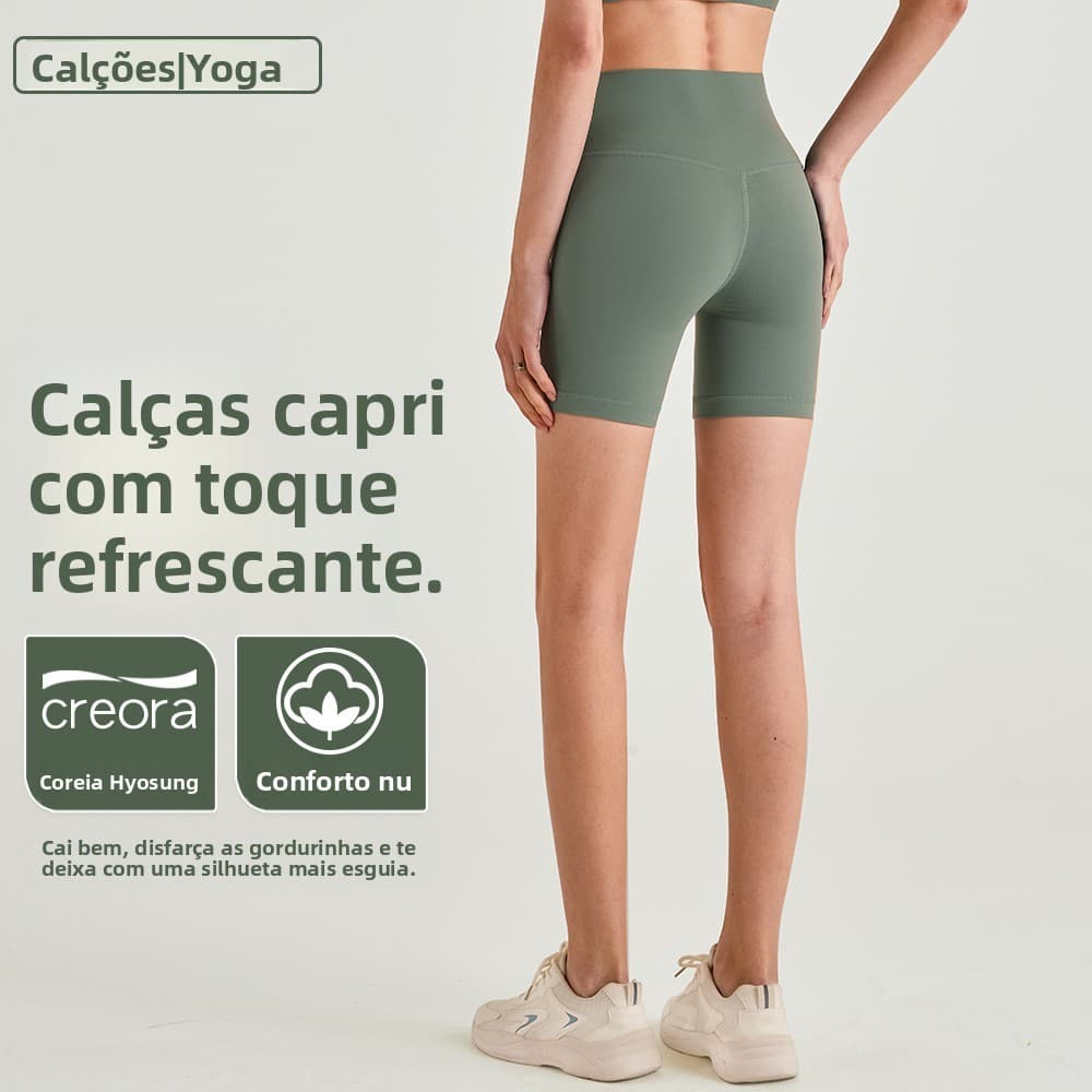 Shorts de Yoga de Secagem Rápida, Cintura Alta e Efeito Modelador de Glúteos