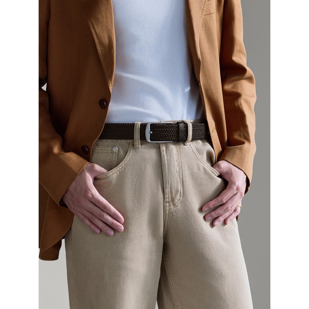 ThomWills Novo estilo cinto masculino retrô tecido à mão sem perfuração ajustável cinto com fivela de pino