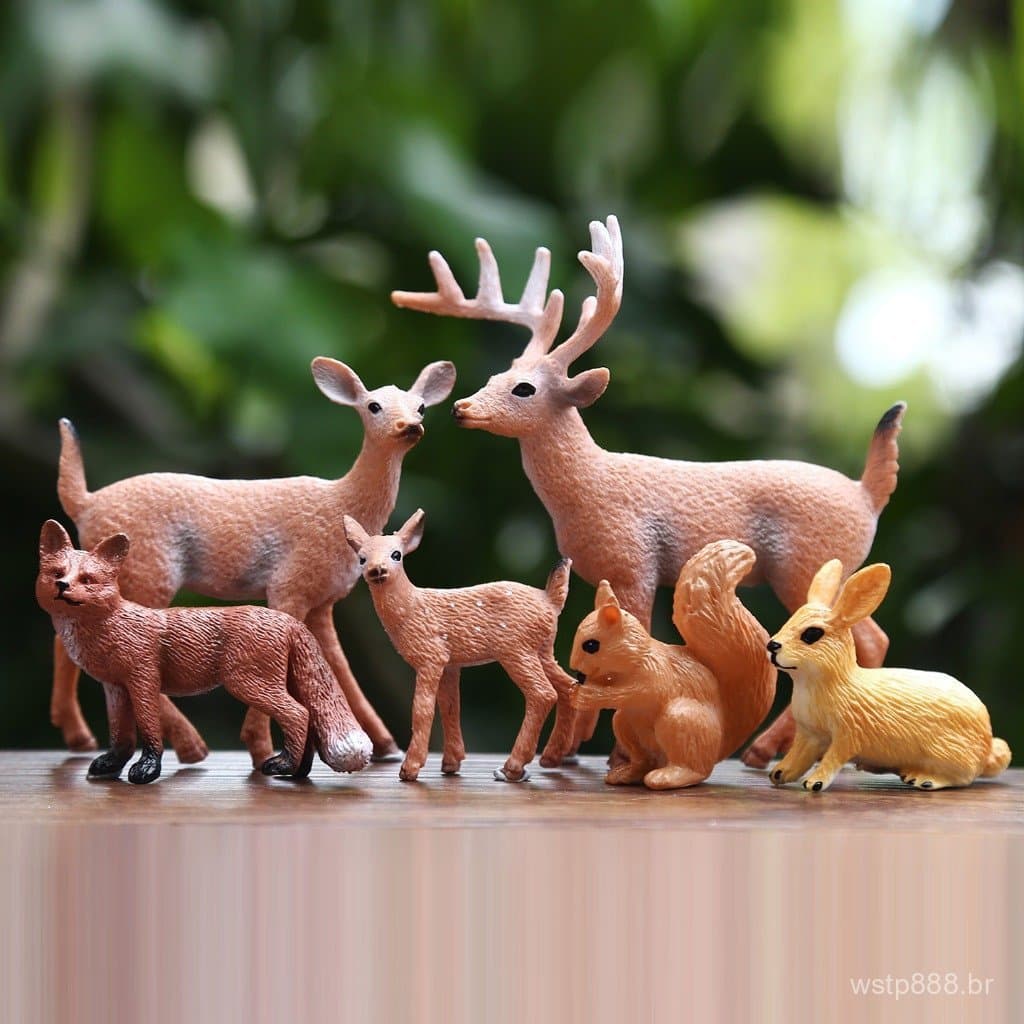 20256 peças/conjunto de modelos de animais da floresta simulados de 4-10 cm: alce, esquilo, rena, coelho, veado, raposa.