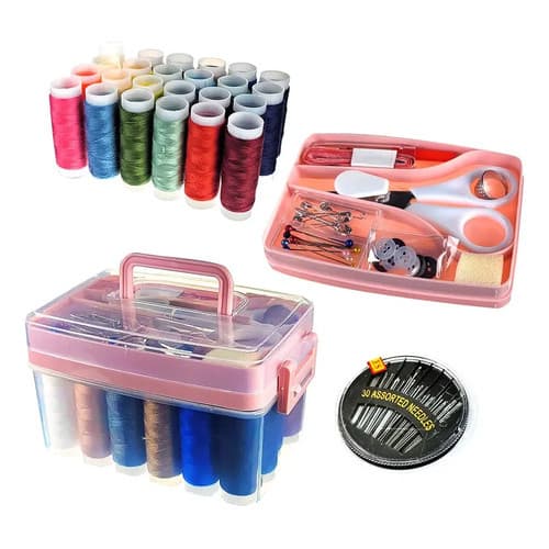 Kit De Costura Maletinha Iniciante Reparos Portátil Viagem Multicolorido