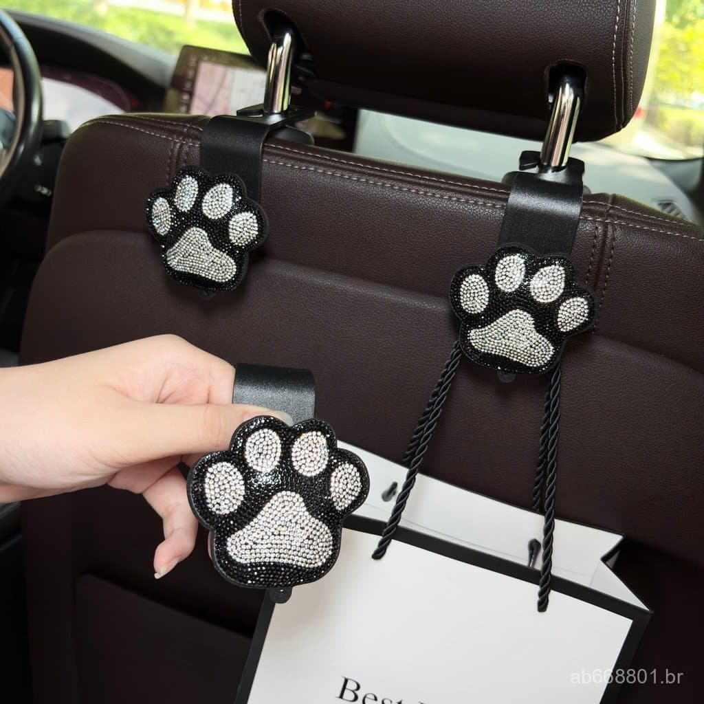 Gancho criativo para carro em formato de pata de gato com incrustações de diamantes, gancho decorativo multifuncional pa