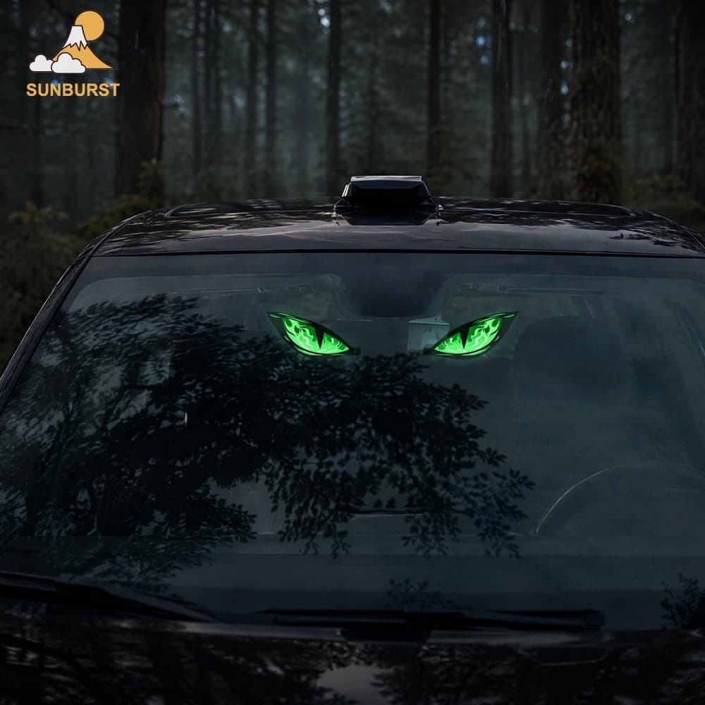 [Sunburst1 . br] Janela De Carro Demon Eye Solar USB Carga Dupla Sem Fio LED RGB Atmosfera Respiratória