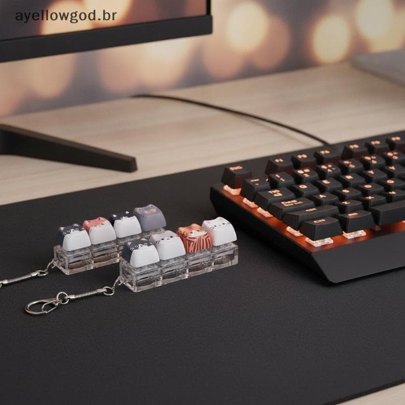 AYBR 1 Pcs Bonito Gato Fidget Chaveiro 4 Chaves Botão De Dedo Dpressão Brinquedo Sensorial Pingente Portátil Para Presen