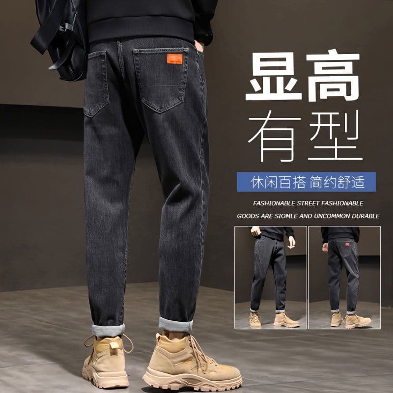 Calças de brim estiramento dos homens na moda 2025 primavera verão novo estilo Street Wear solto em linha reta calças ma