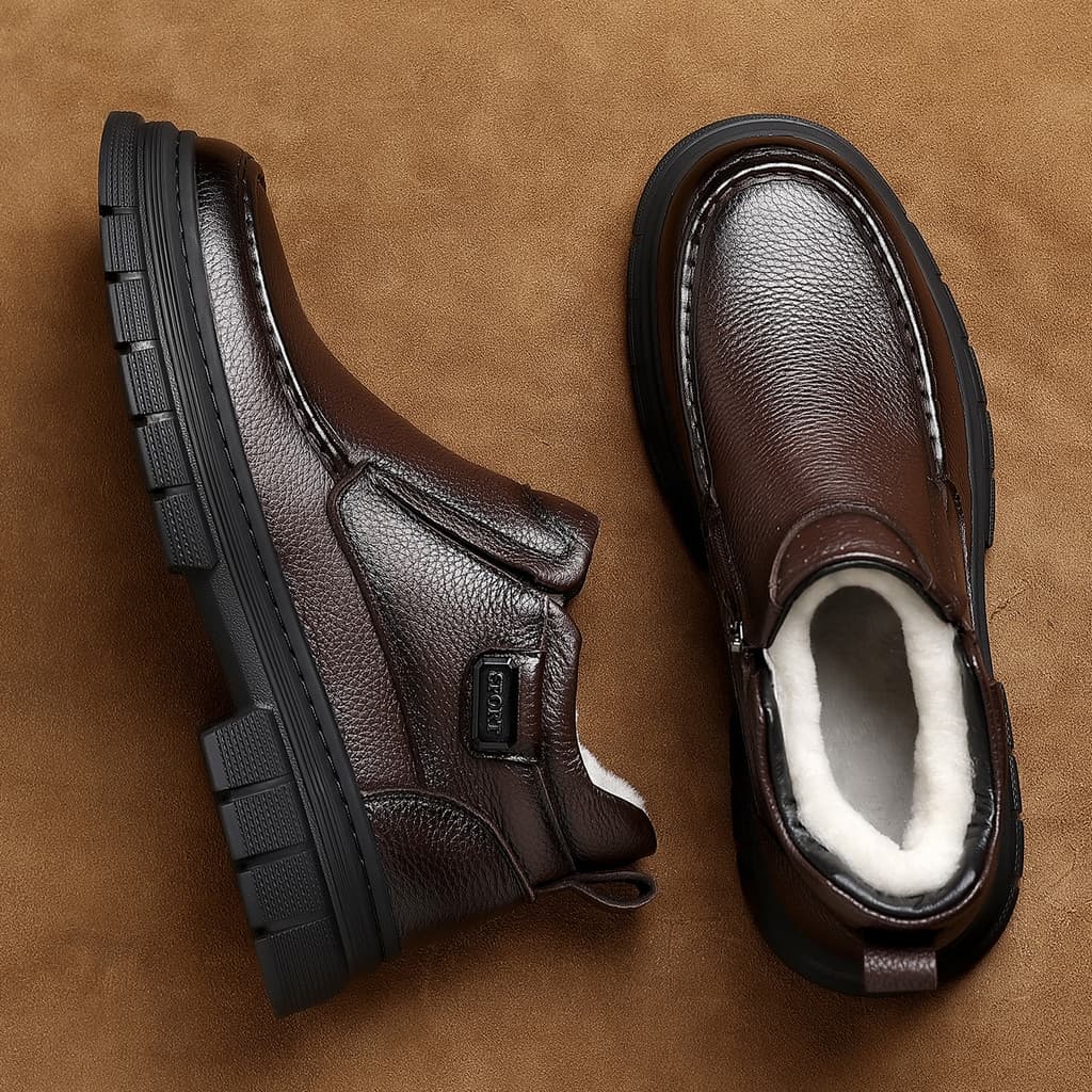 Botas de neve masculinas 2025 inverno novo estilo couro genuíno forro de lã lã quente sapatos de alta qualidade antiderr