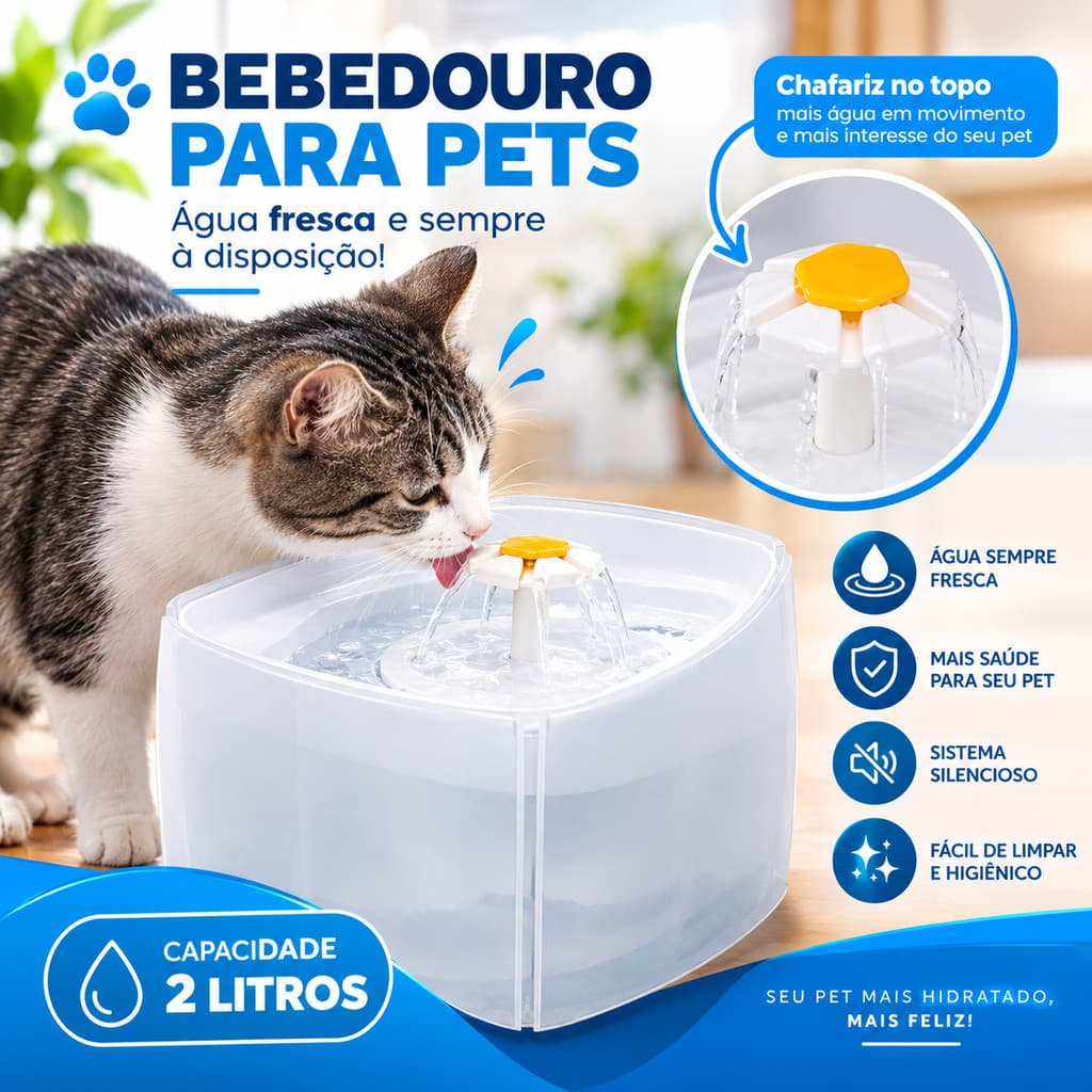 Fonte de Água Automática para Gatos ​​com Filtro de Circulação Baixo Consumo de Energia e Fácil de Limpar