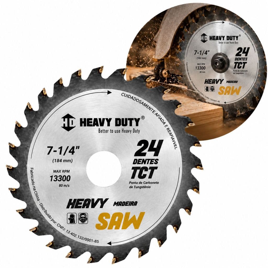 Disco de Corte Serra Vídea 7.1/4 184mm 24 Dentes TCT Heavy Duty para Madeira Alta Precisão 8500 RPM