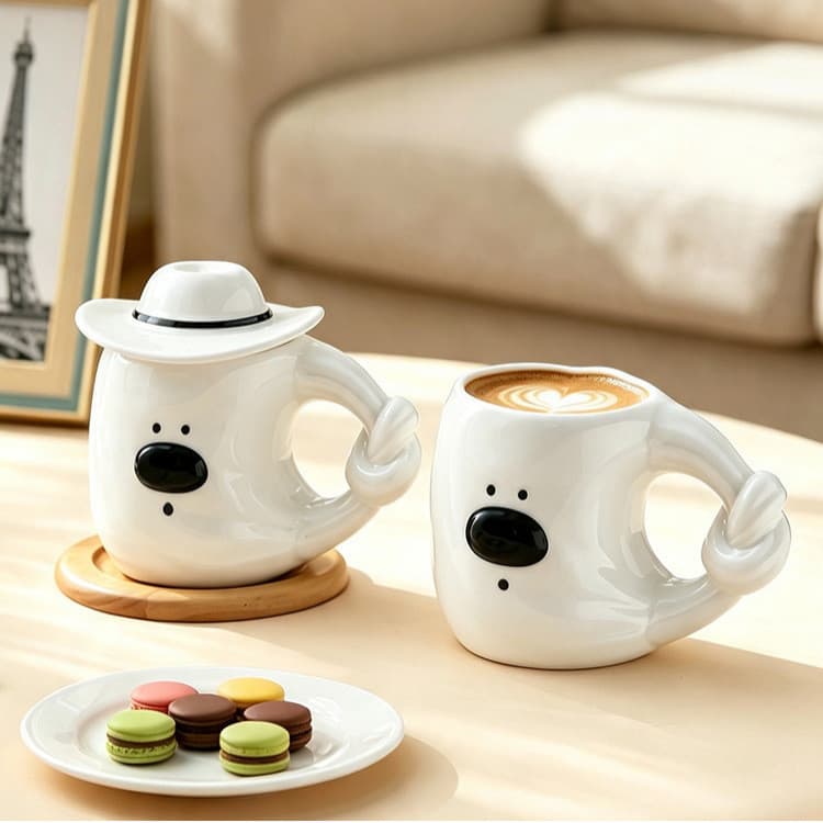 Copo de cerâmica Ins Denim Puppy com tampa Caneca estilo exclusivo Copo divertido doméstico
