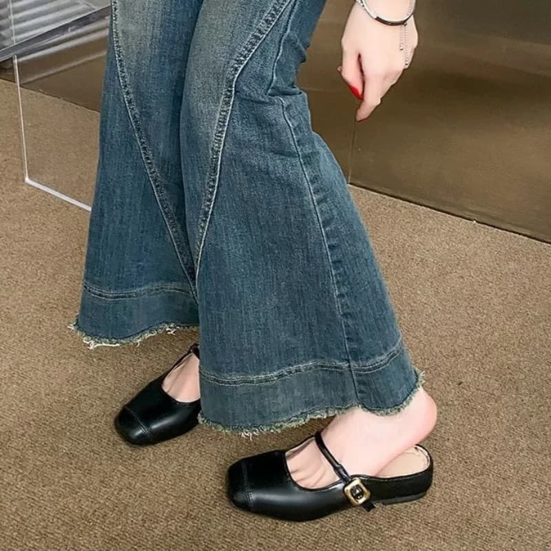 2026 Nova Chegada: Mules Versáteis e Elegantes Estilo Mary Jane com Bico Fechado para Mulheres, Sapatos de Verão Planos