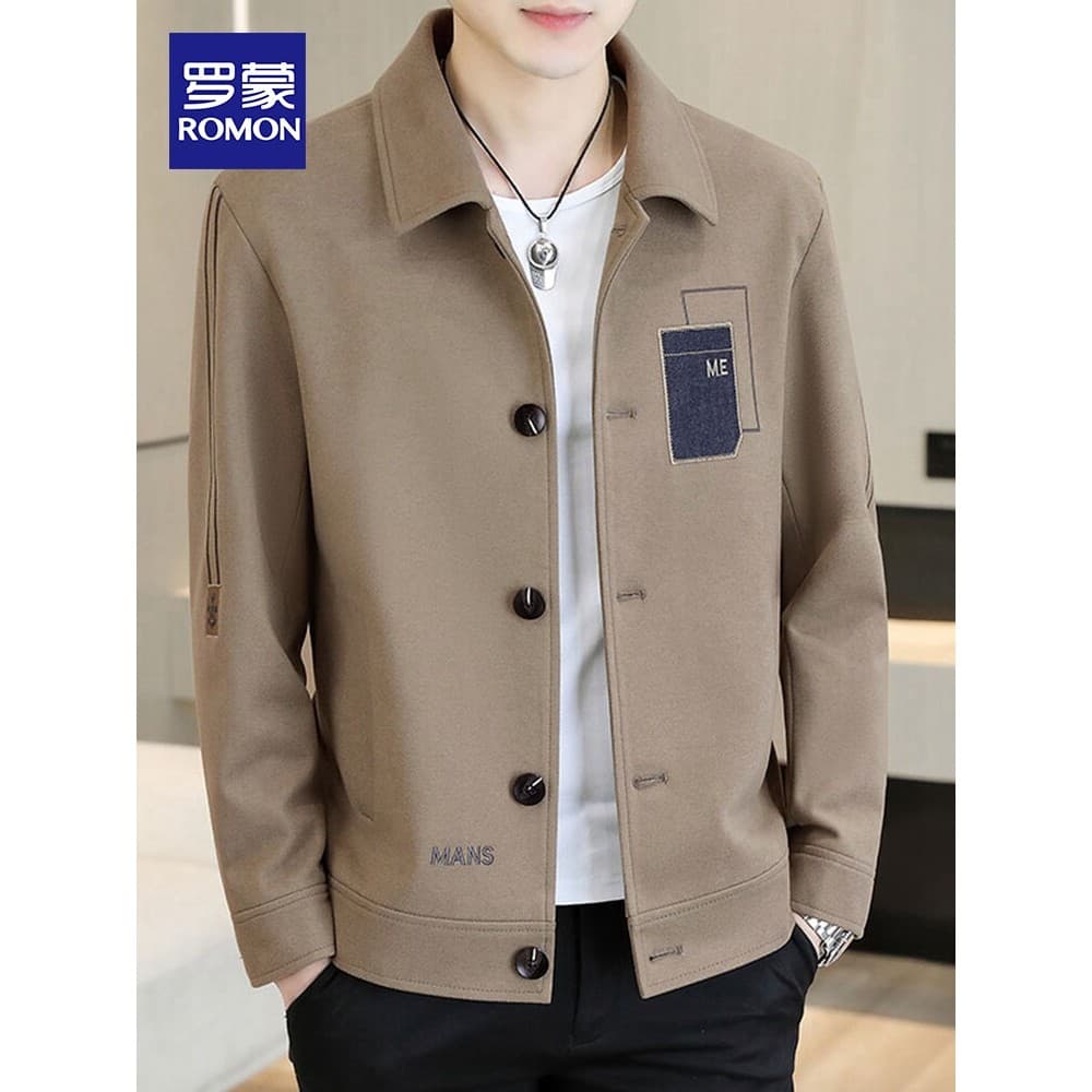 Lomon primavera outono macacão jaqueta masculina 2024 novo estilo lapela de meia-idade Casual masculino curto topo High-