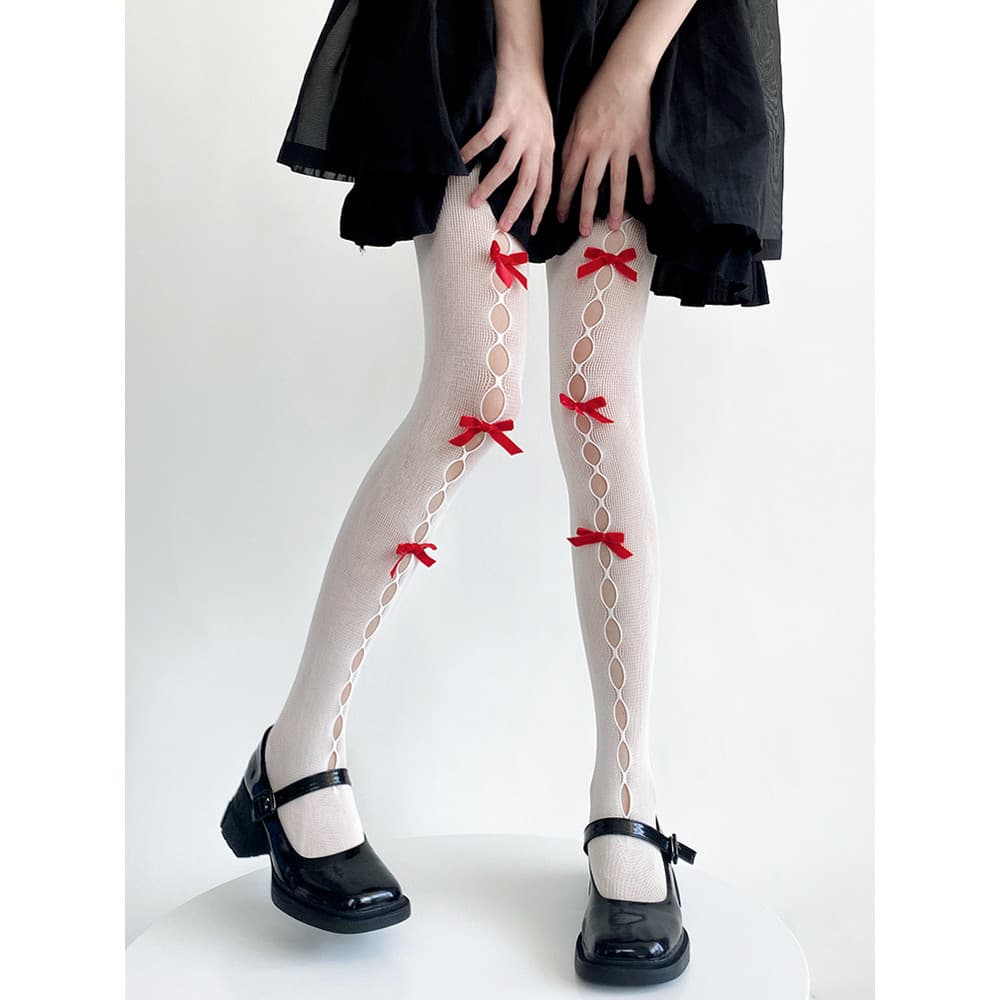 Arco Lolita meias menina japonês doce artesanal oco meias arrastão meia-calça meias brancas