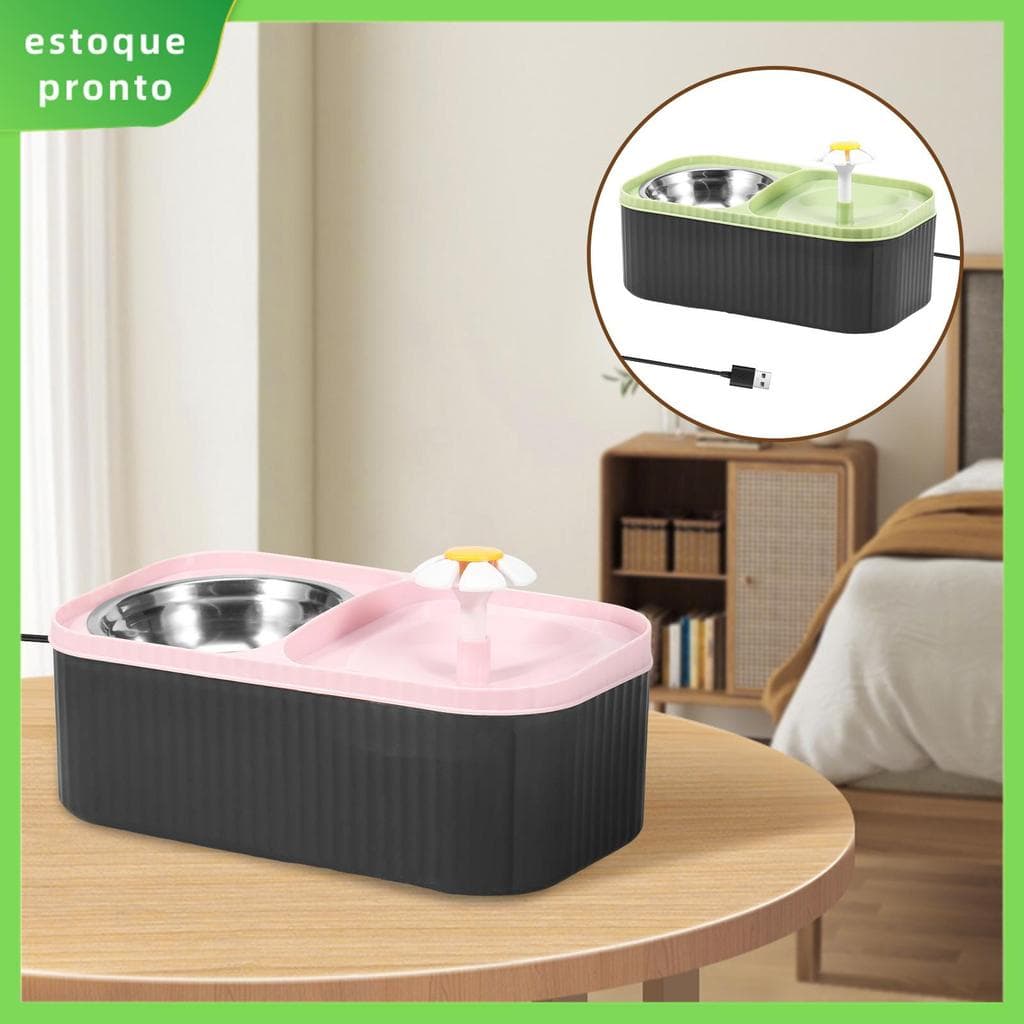 Fonte De Água Para Gatos 2 Em 1 E Tigela De Comida Sistema De Filtragem Quádrupla Dispensador Animais De Estimação 3L De