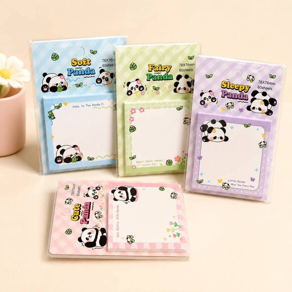 Bloquinho de Notas Adesivas Panda Cute 76x76mm 60 Folhas | Papelaria Kawaii Fofa para Lembretes e Estudos