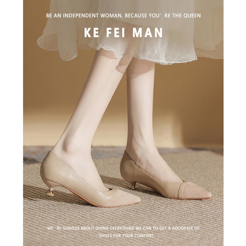 [Kefiman] Salto alto 3cm bico fino salto baixo sapatos únicos profissionais femininos de salto pequeno sapatos de trabal