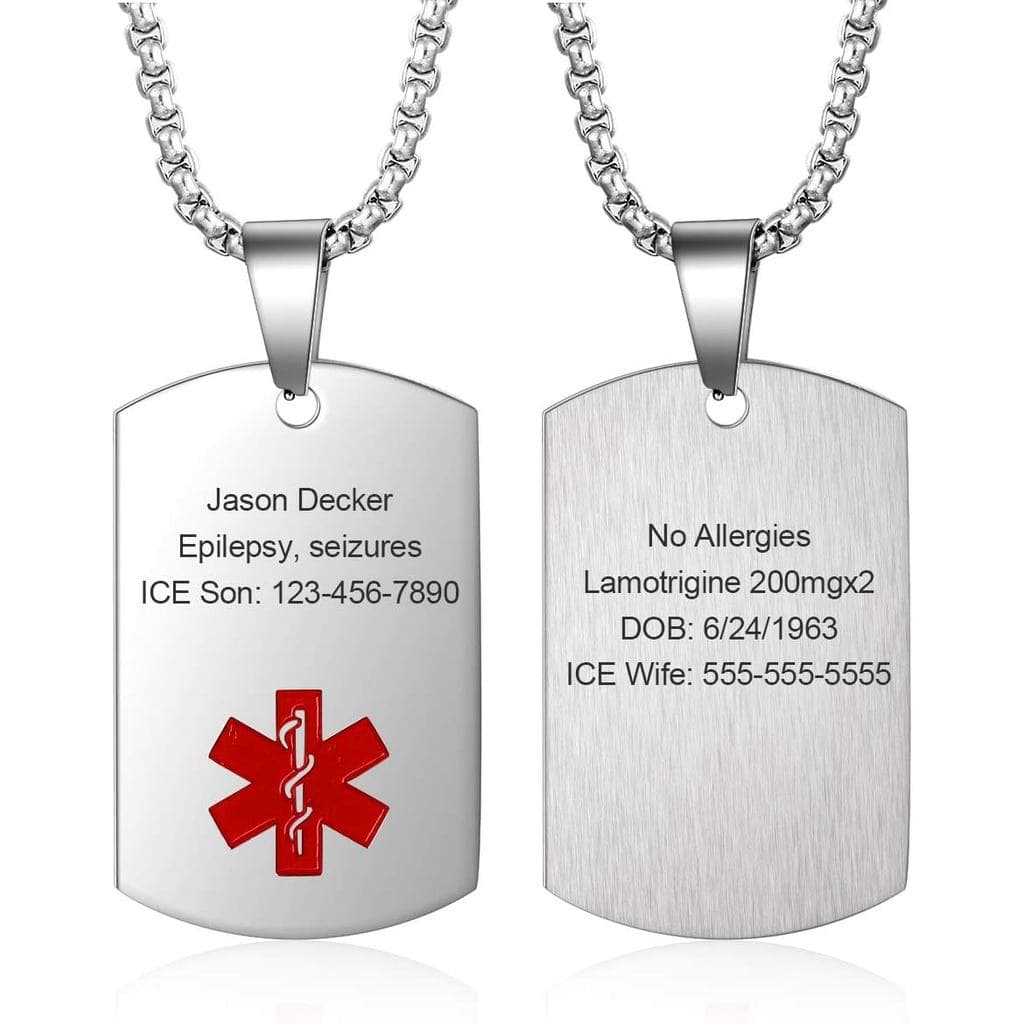 Colar de Identificação Médica LanM - Placa Gravada em Aço Inoxidável para Homens e Mulheres, Joia de Alerta de Emergênci