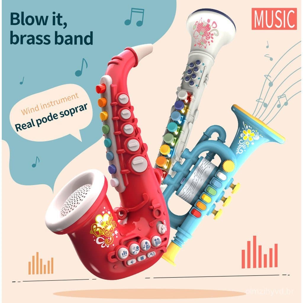Saxofone infantil que toca instrumentos musicais, trompete, música, luz, buzina de bebê, brinquedos infantis para menino