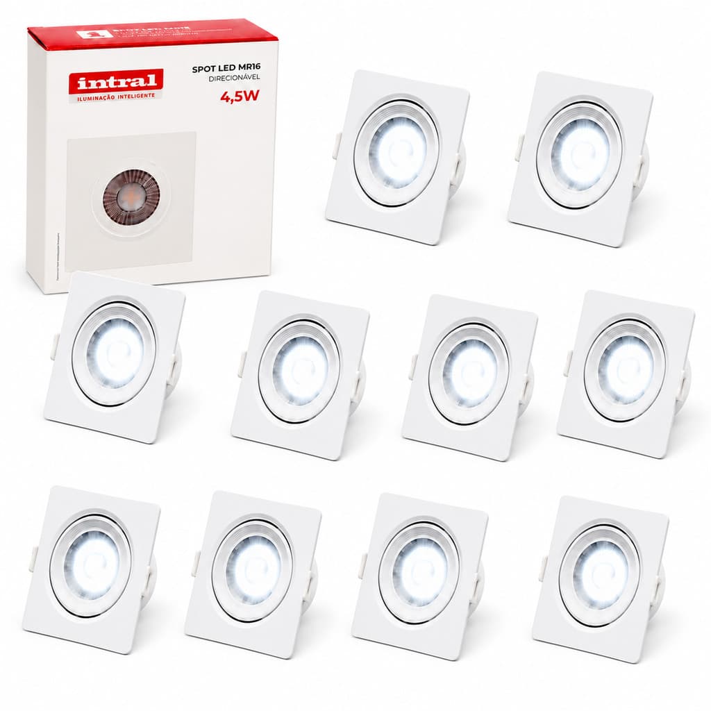 Kit 10 Spots Led 4,5w Embutir 3000k/6500k Branco Frio / Quente Intral mr16 Dicroica Gesso Bivolt